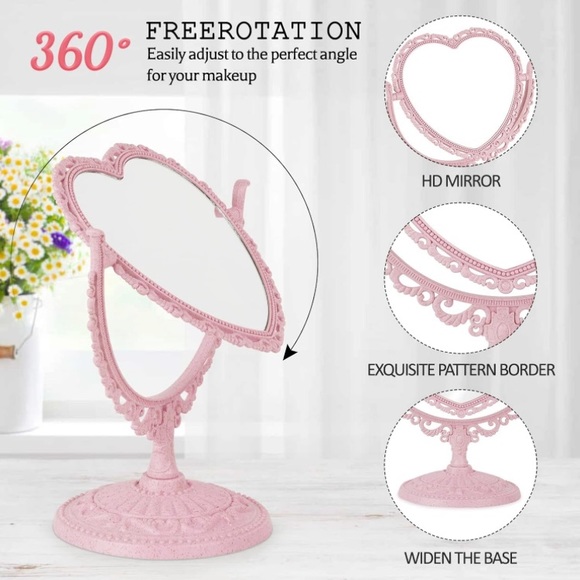 Vintage Heart Vanity Makeup Cosmetic Desktop Makeup Mirror Barbie Y2K-Styles - Picture 5 of 9